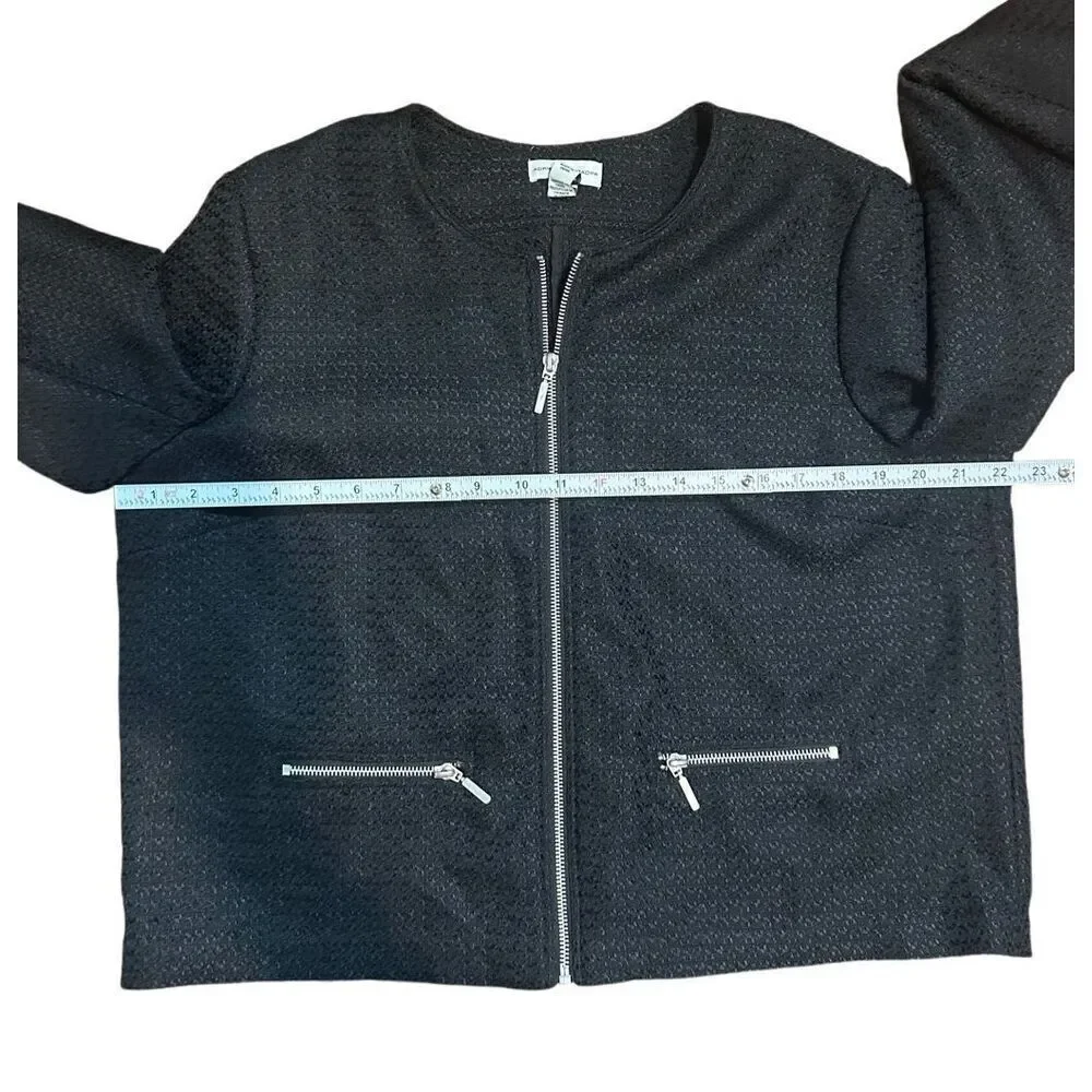 Adrienne‎ Vittadini Womens Black Textured Zip-Up Blazer Sz XL